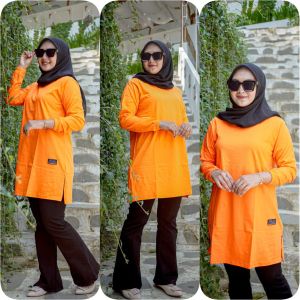 TUNIK POLOS 07> POLOS KAOS WANITA TANGAN PANJANG KERUT PAKAI KARET JAHITAN BELAH PINGGIR TERLARIS BAHAN KATUN KOMBET 20S