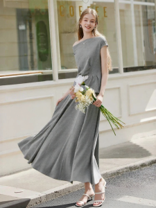 XIANGYING | Elegant Gray Knitted Set Dress 2 Pieces