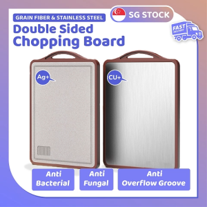 [SG STOCK] Ebony Double-Sided Grain Fiber & Stainless Steel Chopping Cutting Board - Durable & Kitchen Essential