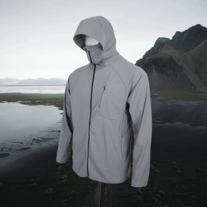 เสื้อแจ็คเก็ตกันฝนกันแดดกันลมทรงหลวมสำหรับผู้ชายในช่วงฤดูร้อนปี 2024 ผ้าฝ้ายผสมโพลีเอสเตอร์ ปกโปโล แขนยาว ปกปิดคอ