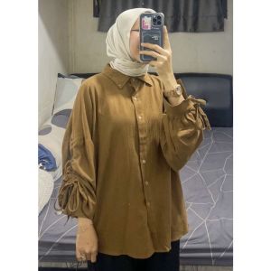 Kemeja Crincle Airflow Polos Full Kancing Lengan Serut Lunamaya Blouse Jumbo Busui Allsize Atasan Baju Wanita Casual Kondangan Kuliah Outfit Casual