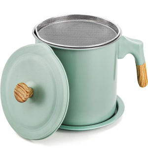 LMETJMA Bacon Grease Container with Strainer 1.4L Stainless Steel Oil Filter Pot Cooking Oil Storage Pot with Strainer JT403