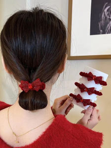 ยางรัดผมผ้ากำมะหยี่ลายผีเสื้อสำหรับผู้หญิง ยางรัดผมทรงปากกาวยืดหยุ่นสูง ตกแต่งด้วยเพชรประดับหัวเข็มขัด วัสดุอื่นๆ