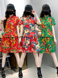 Northeast Large Flower Sleeveless Ensemble Cotton Silk Performance Vest Shorts Drumming Square Dance Rice Crop Sister Ethnic Style