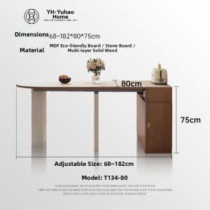 Household Small Spaces Marble Surface Real Wood Foldable Extending Dining Table