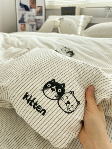 Cute Cat Pure Cotton Bedding Set Four-Piece Dormitory Bed Sheet Cover Quilt Cover Three-Piece Set Cartoon Style All-Match Pattern