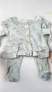 PAYI BABY-3PCS Newborn Baby Girls Long sleeve Ruffled Cardigan + Wrap feet Pants  +Bow-topped Hat