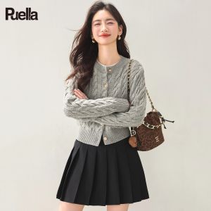 Puella | Áo Cardigan Dệt Kim Cổ Tròn Đa Năng Retro