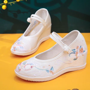 New Arrival Old Beijing Cloth Shoes Womens Han Chinese Clothing Chinese Ancient Style Hidden Heel Ethnic Style Dance Thick Sole Wedge Embroidered Shoes