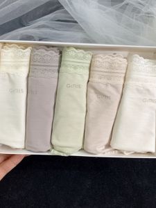 Girls Anti-Aging Letter Lace Mid-Waist Breathable Ladies Triangle Panties Modal Fabric Comfortable Underwear Set of 5