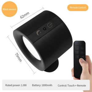 LED Mini Magnetic Wall Lamp Dual Head Touch Control Remote Wireless Portable Night Light 360 Rotatable USB Recharge Ambient Lamp