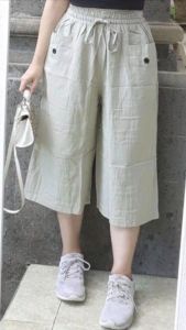 Celana Kulot Alena 7/8 Kekinian Bahan Linen Crinkle Celana Pendek Nyaman full karet Standar Shorts Celana Santai 2025