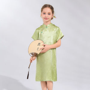 Silk Cheongsam Childrens New Chinese Style Reformed Cheongsam Thin Tang Suit  Silk Girls Hanfu Summer Lightweight