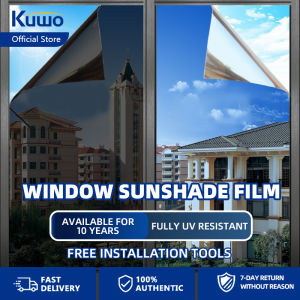 Kuwo Window Film 40cm*100cm Waterproof Full Silvery Heat Insulation UV-Proof Sealed Opaque Privacy Protection Window Tint Blackout Stickers for Home or Car Tint Glass Film One Way Daytime Privacy Window sunscreen film