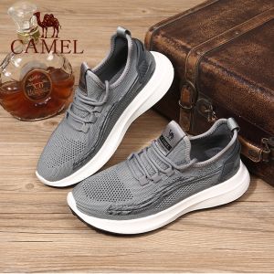 Camel Mens Breathable Sports Shoes Fall New Style Fly Knit Mesh Casual Shoes Elastic Laces Rubber Outsole Comfortable Sneakers