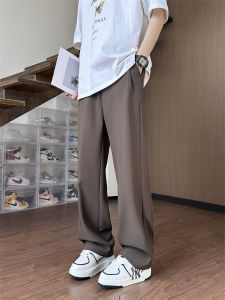 Elegant Black Casual Mens Pants Loose Fit American Style Drapey Pleated Slimming Long Trousers Straight Leg Suit