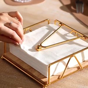 Western Napkin Tissue Holder for Table Restaurant Hotel Paper Drawer Square Wooden Iron Tissue Holders Black White Home Organizers