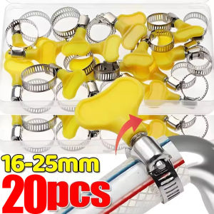 16-25mm Yellow Plastic Handle Hand Twist Hose Clamps Adjustable Stainless Steel Screw Band Hose Clamp Stainless Steel Pipe Clips
