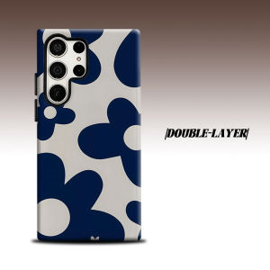 Navy Minimal Flower For Samsung Galaxy S26 S25 S24 A56 A36 Dual Layer Luxury Fashion Full Lens Protective Case
