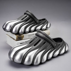 รองเท้าแตะกลางแจ้งสำหรับผู้ชายในช่วงฤดูร้อน รองเท้าแตะกันลื่น ส้นหนา รองเท้าแตะกันลื่นชายหาดแบบครึ่งนิ้ว EVA สไตล์เรียบง่าย