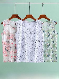 Áo Ba Lỗ Cổ Tròn in Hoa Cotton Nguyên Chất Mùa Hè Thoải Mái Thoáng Khí Cho Phụ Nữ Trung Niên Và Cao Tuổi Áo Thun Cơ Bản