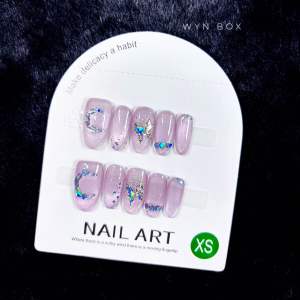 Nailbox thiết kế N12 – Mắt mèo Hồng Nude đính Xà Cừ (Tặng hộp kính + keo + miếng dán + dũa)