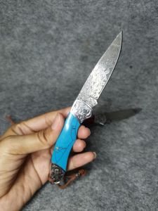 มีด​อุปกรณ์​ตั้งแคมป์​เดินป่า​ เหล็ก​ตีทบลายดามัสกัส​ ด้ามจับ​มีให้เลือก4แบบ