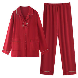 Miiow | Cat Person Couples Pajamas Set Pure Cotton Red Home Wear For Wedding Celebration Autumn Spring Large Size Men Women Sleepwear