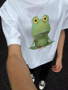 SUOSHE | Plus Size 300 Pounds Support Cartoon Frog Print Short Sleeve T-Shirt Cotton