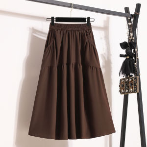 High Waist Pocket Half Skirt Black Midi A-Line Skirt Slimming Versatile Summer plus Size Clothing up to 200 Pounds