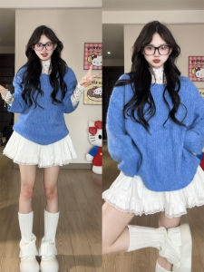 SENWA | Áo Sweater Cổ Tròn Màu Xanh Biển Kích Cỡ Lớn Đồ Ngoài Và Đồ Lót