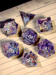 DnD Dice Set – 7pcs Sharp Edge Resin Dice Light Purple with Gold Numbers Polyhedral D&D Dice for RPG Board Games
