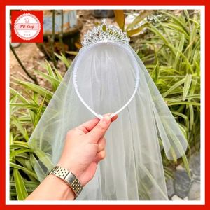 Vương Miện Cô Dâu Kèm Lúp Trắng Cho Bé Gái Và Người Lớn | Phụ Kiện Công Chúa Hóa Trang Chụp Hình Sinh Nhật Biểu Diễn
