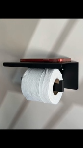 WoraSri BF3964 2IN1 ที่ใส่ทิชชู่ม้วนเล็กพร้อมชั้นวางมือถือในห้องน้ำ สีดำผิวด้าน สแตนเลส 201