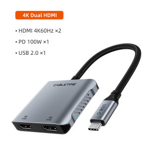 Cabletime | CABLETIME USB C to HDMI Adapter PD 100w MST 4K 8K Dual HDMI Monitor Converter Triple Display Compatible Windows Mac Laptop