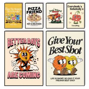 Retro Pop Cartoon Food Poster HD Posters Self Adhesive Waterproof Ideal for Living Room Bedroom Bar Decoration