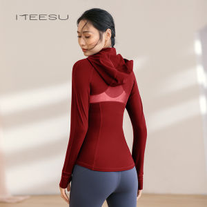 Meesu Womens Yoga Jacket Hooded Zipper Long Sleeve Sportswear Breathable Running Top Fitness Clothes with Hood Autumn Winter