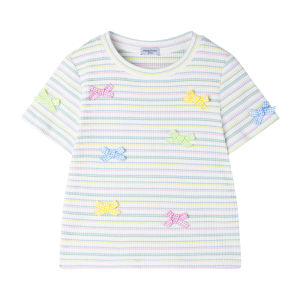 MUCMUKN | High Elasticity Breathable Bow Short Sleeve Striped T-Shirt Girls