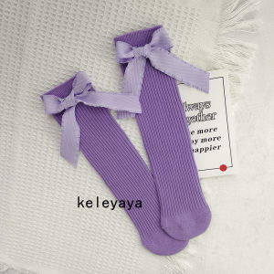 ถุงเท้าเด็กผู้หญิง ถุงเท้าทรงกระบอกยาวปานกลาง ผูกโบว์ผีเสื้อ ทรงเจ้าหญิง ถุงเท้าเต้นรำ ถุงเท้าผ้าฝ้ายสแปนเด็กซ์ผสม