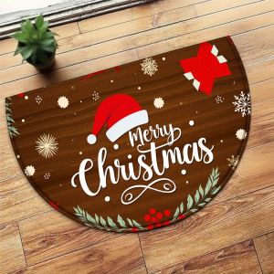 VIKAMA พรมเช็ดเท้ารูปครึ่งวงกลมธีมคริสต์มาส พรมปูพื้นทางเดิน พรมกันลื่น ห้องนั่งเล่นและห้องนอน ตกแต่งในเทศกาล