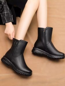 SHIPAILUO | Warm Fleece Lined Winter Martin Boots Womens Mid-Calf Cotton Shoes Real Leather Wool Snow Boots Comfortable Casual Round Toe