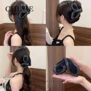 Korean Design Sensation Leaf Grain Shark Clip Versatile High-End Feeling Hair Clip Back of Head Fabric Art Headwear New Model