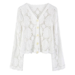 Áo Len Cardigan Dệt Kim Bohemian Chống Nắng Mỏng Cho Nữ Áo Khoác Ngoài Mùa Hè Áo Choàng Vai Áo Khoác Cổ Chữ V Dài Tay Màu Trơn