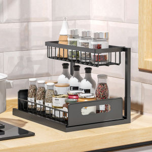 Onetwone Kitchen Cabinet Shelf Under Sink Storage Shelf Pull-out Drawer Basket Iron Organizing Shelf for Condiment Spices