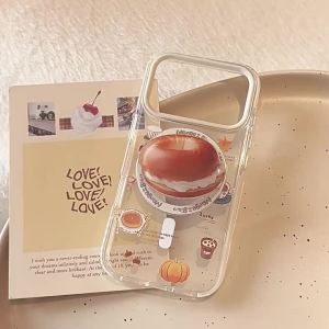 Korean Cartoon Cream Bagel Magnetic Bracket Phone Case For iPhone 17 16 15 14 13 12 Pro Max Clear Shockproof Bumper Soft Cover
