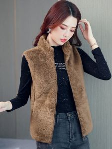 Vest Womens Short Fall and Winter Double-Sided Velvet Vest Sleeveless Waistcoat Outwear Plus Size Loose All-Matching Thickened Middle-Aged Ladieswear