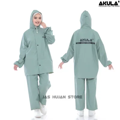 Jas Hujan Premium By AKULA Setelan Pria Wanita Bahan PVC Waterproof Tebal Anti Air