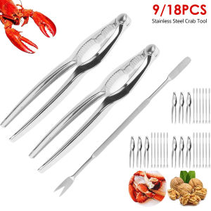 Stainless Steel Crab Tool Nut Cracker Crab Peel Shrimp Tool Lobster Clamp Pliers Clip Pick Set Seafood Tools Knives Accessories
