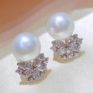 Huitan Brilliant Imitation Pearl with Cubic Zirconia Earrings for Women Temperament Elegant Ladys Accessories Wedding Jewelry
