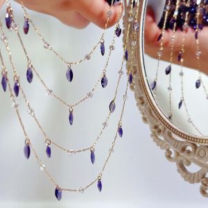 0.5M 1M Lavender Purple Glass Leaf Pendents Copper Chain Crystal Chains for DIY Necklace Bracelet Jewelry Making Accessories